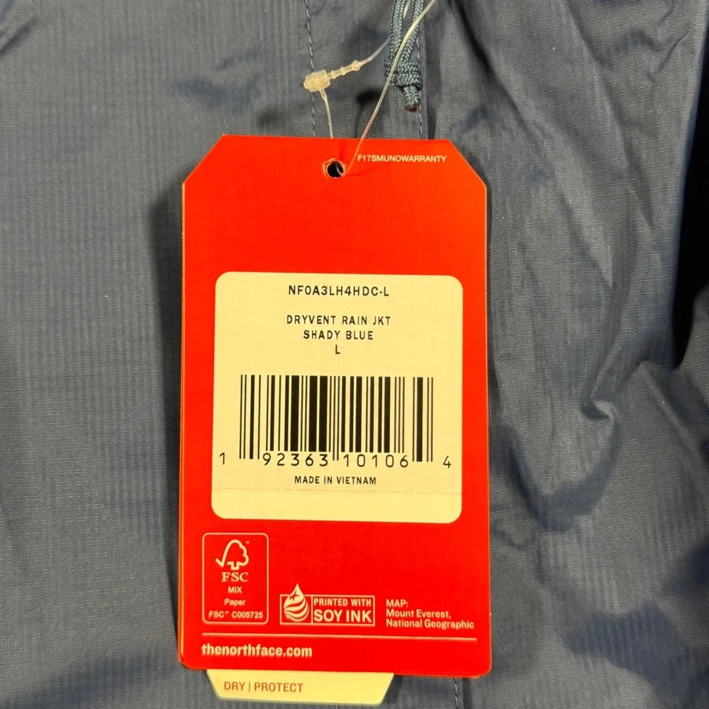The North Face DryVent Rain Jacket  Shady Blue Hooded Lightweight Size Large NWT
